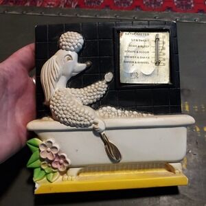 Vintage 1972 Miller Studio Poodle Bathometer Chalkware Thermometer Wall Plaque